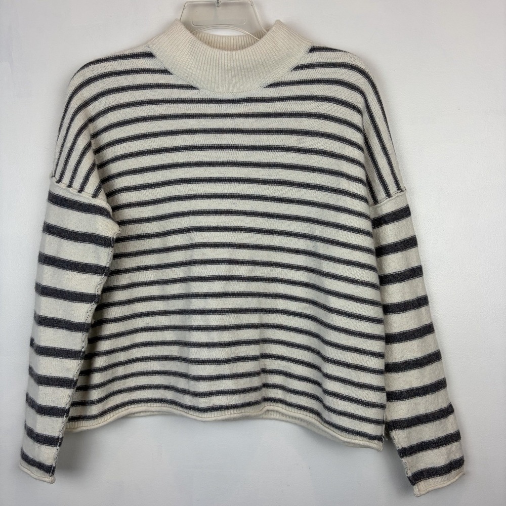 Madewell Sweater Mock Neck Womens Medium Gray Stripe Blend Boxy Recycled Capsule